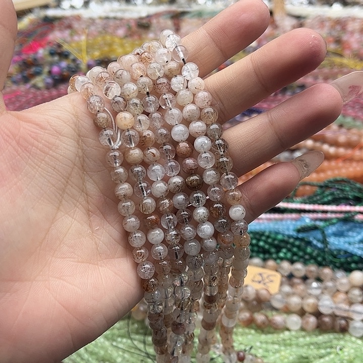 玛瑙/玉髓珠宝半成品未镶嵌一条6mm左右黑晶超七