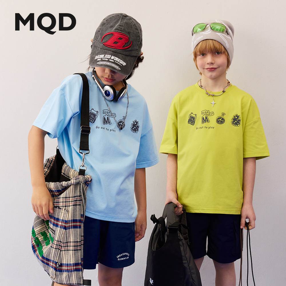 MQD马骑顿儿童男童夏季休闲短袖潮流中大童圆领宽松百搭半袖速干