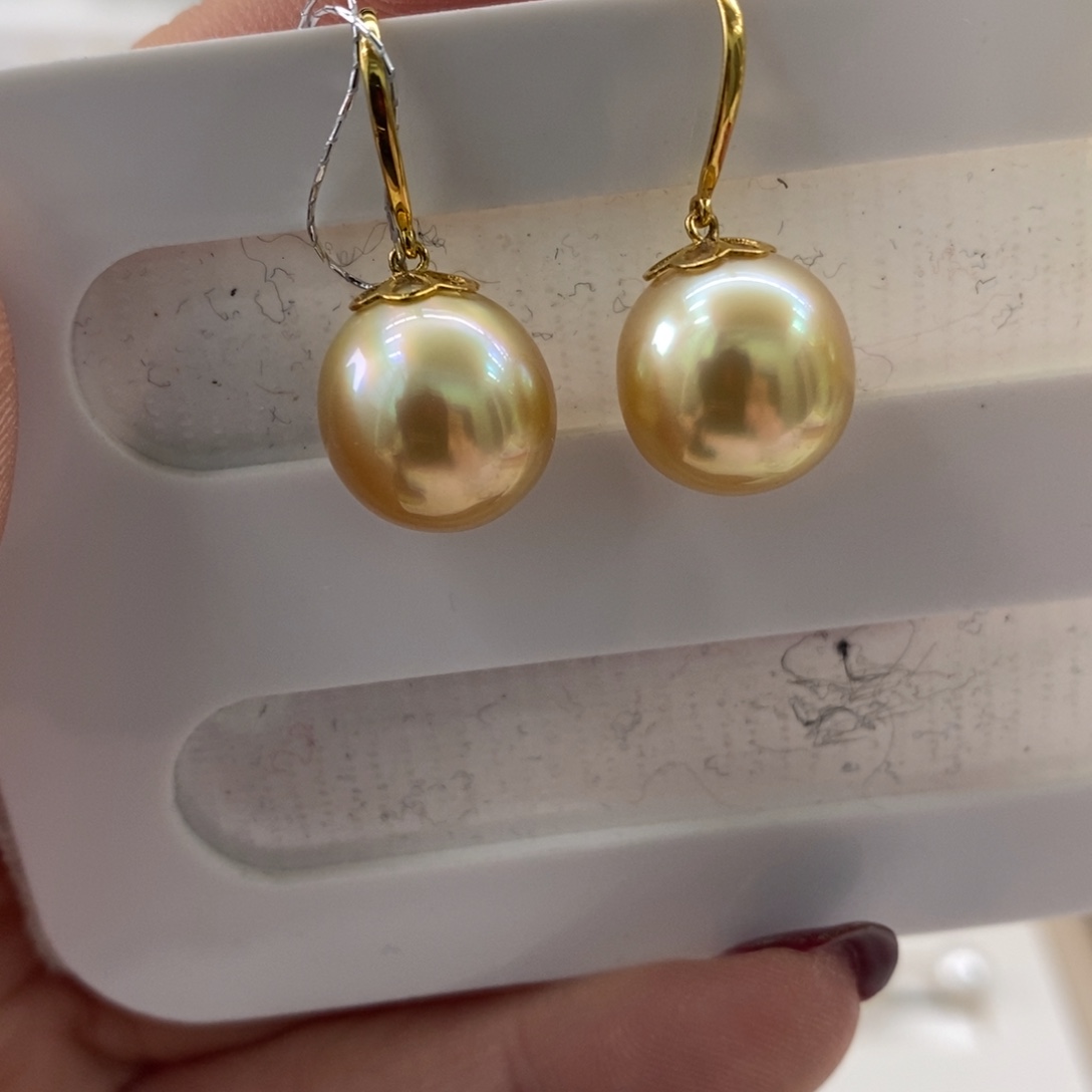 海水珍珠耳饰18K金镶嵌12-13m m