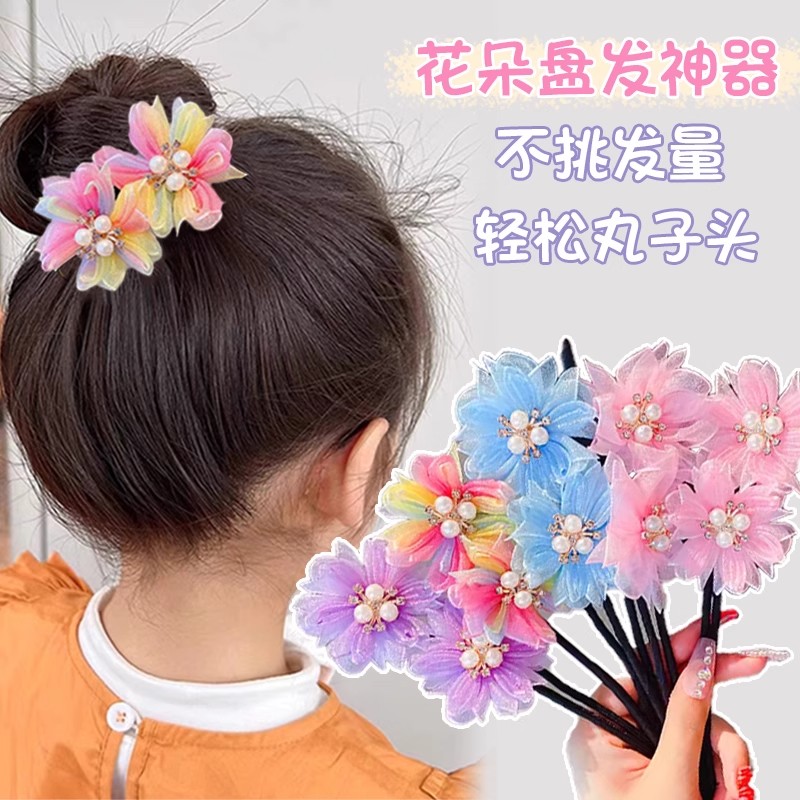 小女孩头花花苞3-6固定神器女童头饰幼儿丸子岁花朵饰品儿童发夹