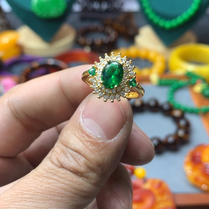 绿柱石戒指银S925镶嵌戒指