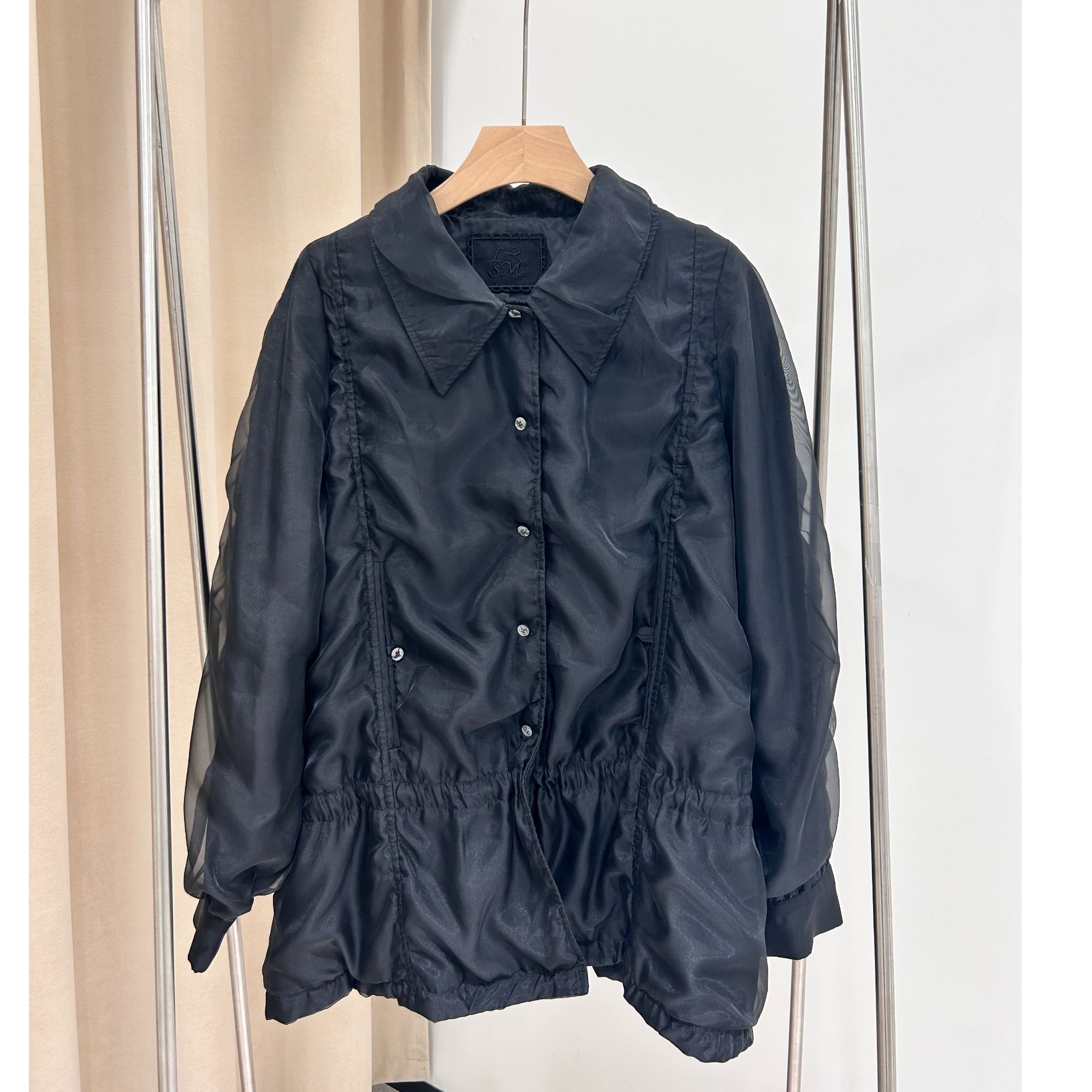 韩单25年秋新款LYS M时髦精翻领网纱收腰风衣外套633-W