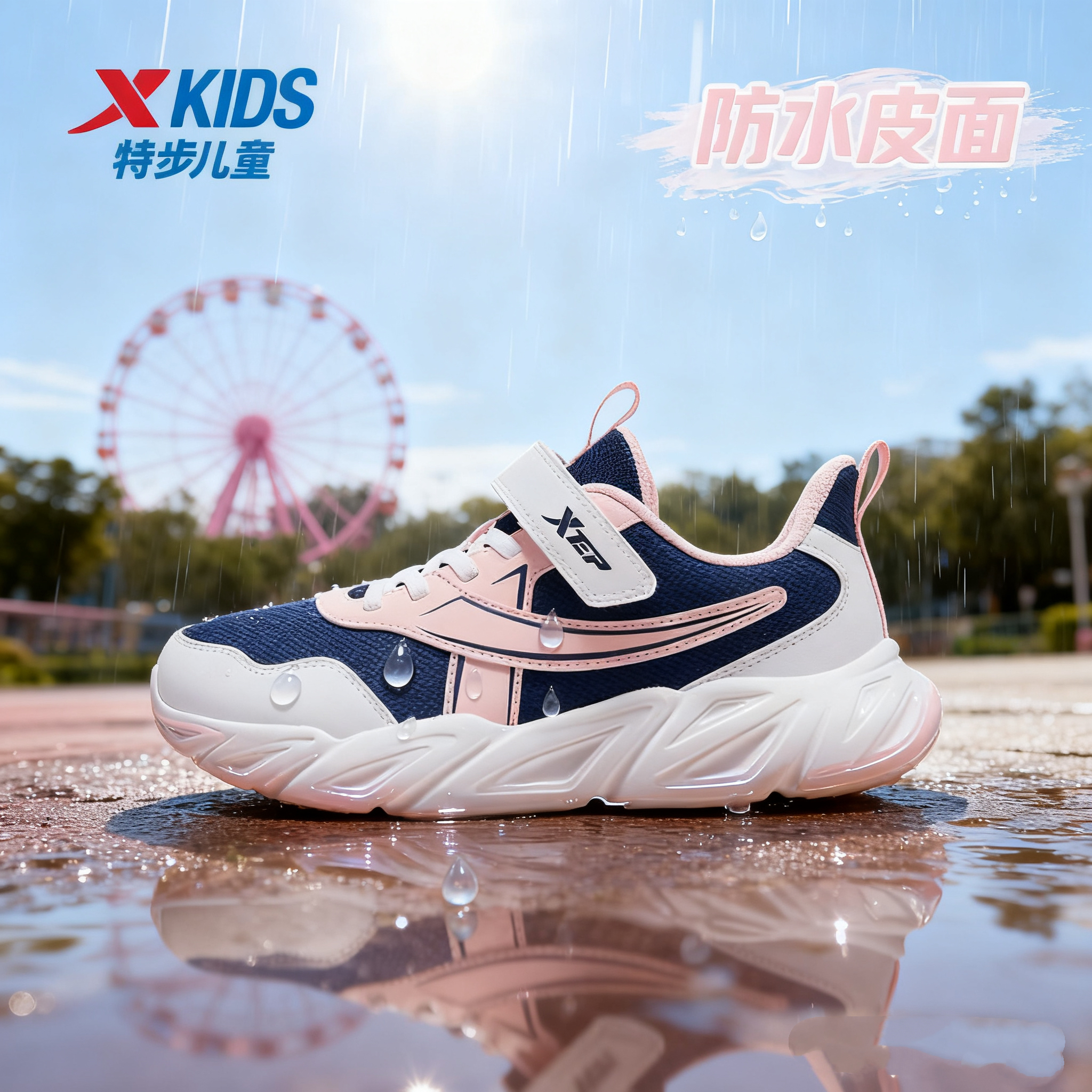 【皮面单鞋】冬季新款防水跑鞋男女童轻便软底运动鞋9753