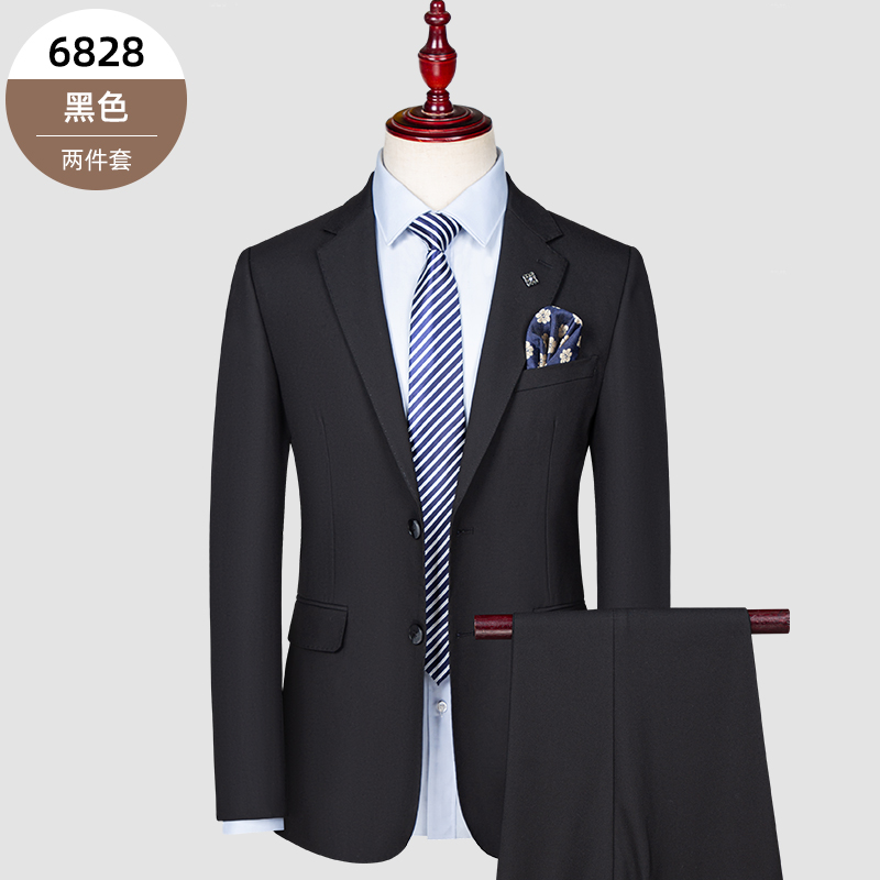 男士新款修身纯色西服套装三件套礼服青年结婚职业装商务休闲微弹