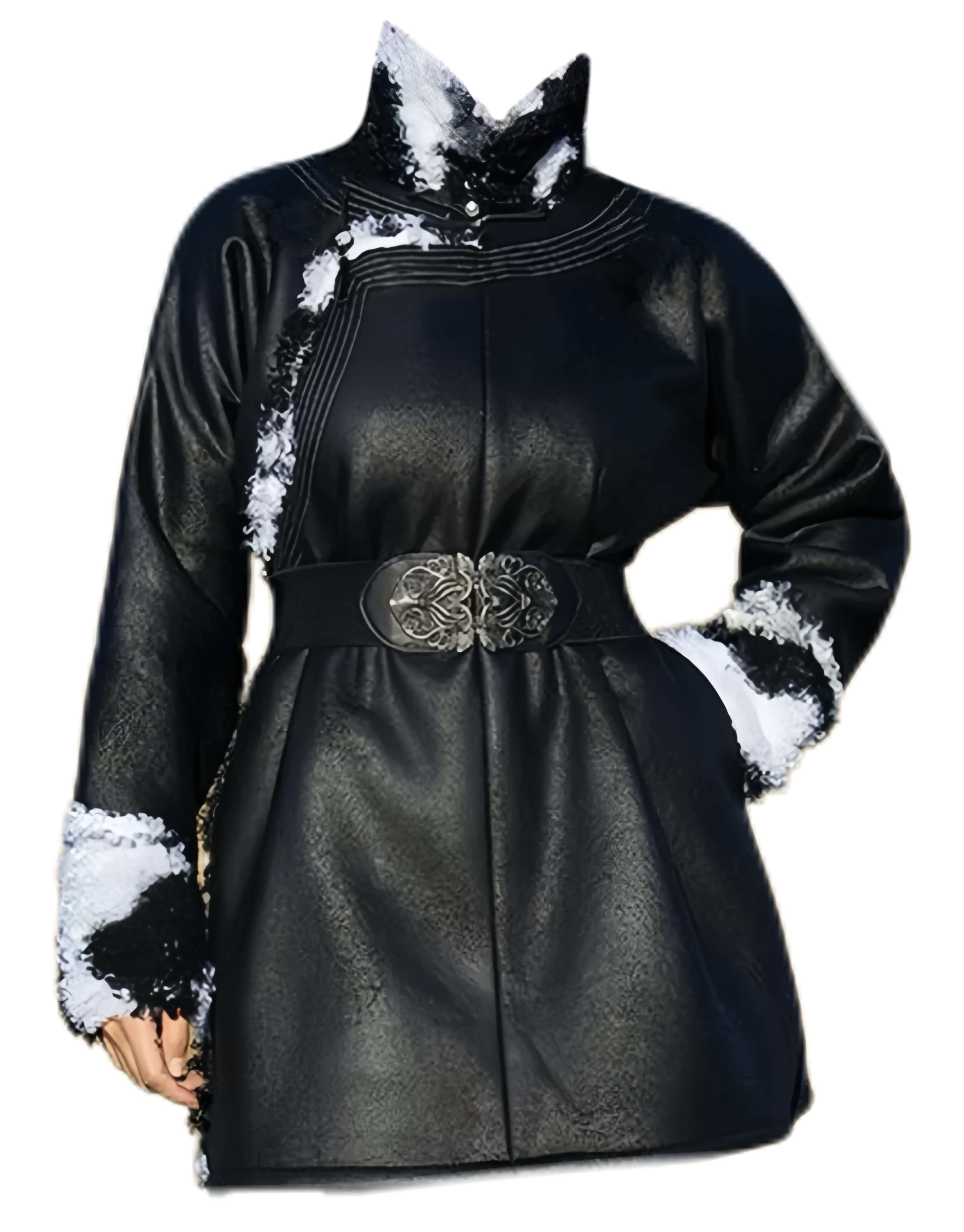 女士蒙古元素皮毛一体中长大衣外套 5天发货