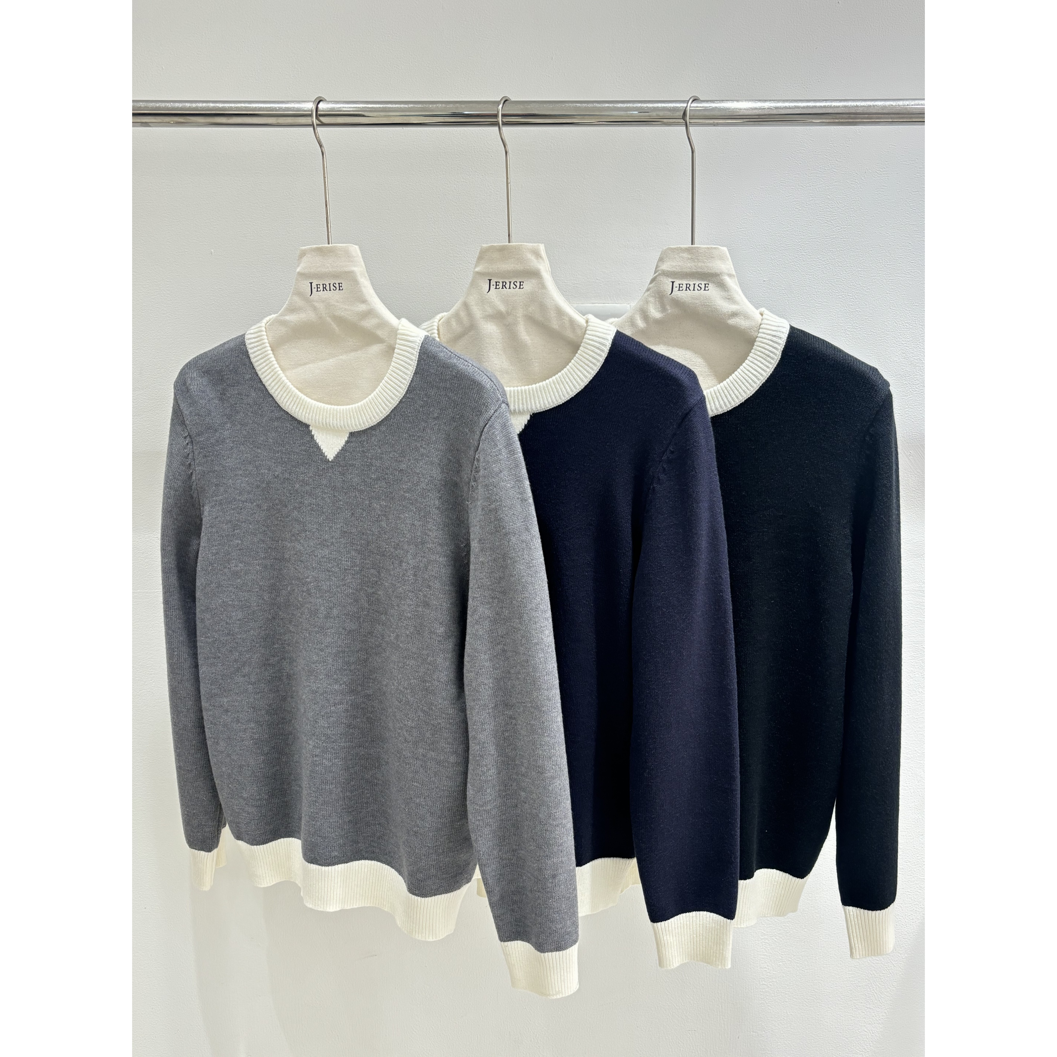 （F）撞色假两件-圆领简约男装毛衣（NZM6771#）（尺码在最后）铂爵