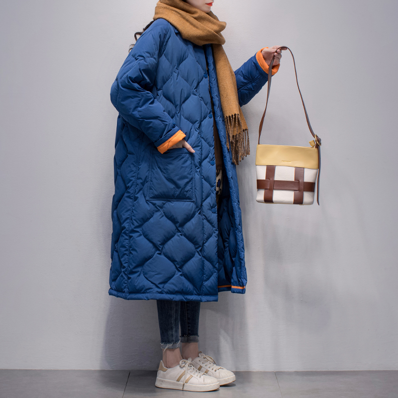 8709黑色两面穿过膝羽绒服女中长款冬季新款白鸭绒宽松显瘦外套潮