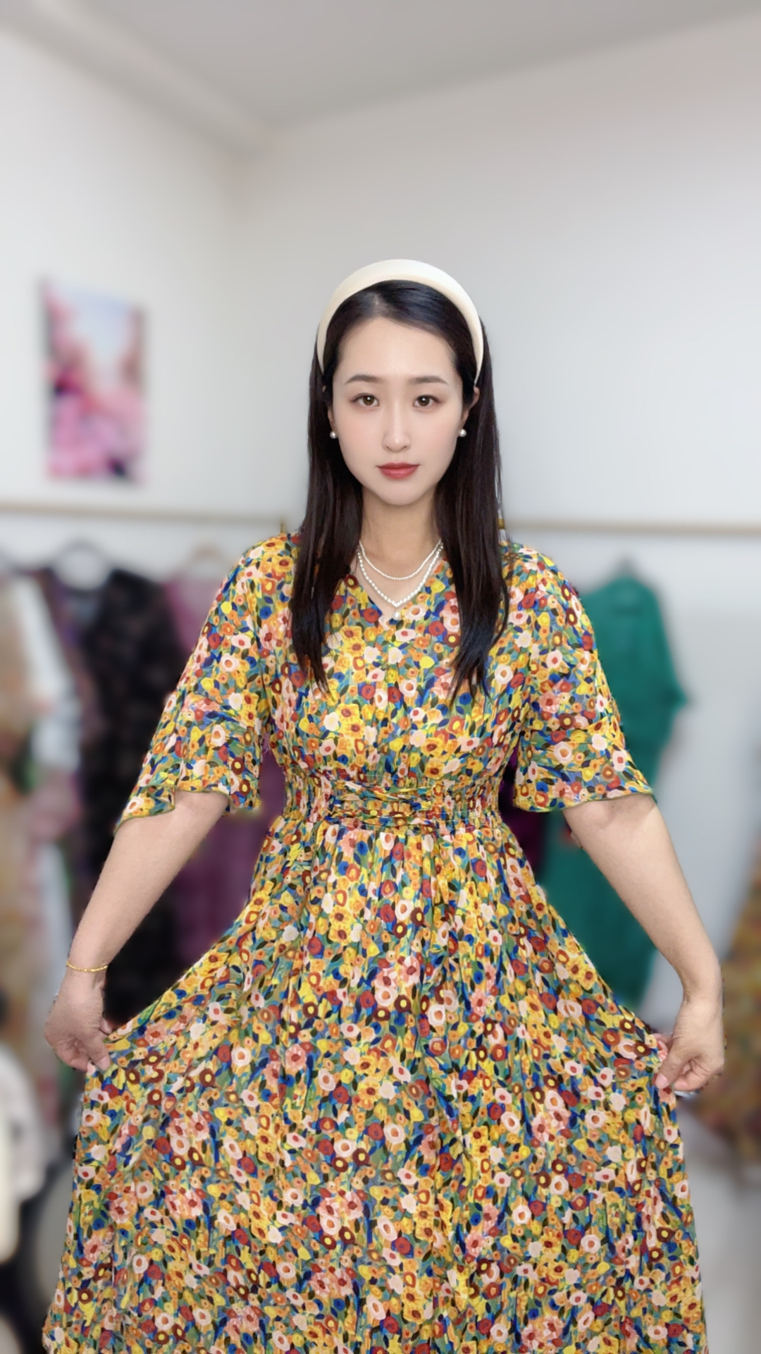 花园舞会～收腰款夏季新款法式复古碎花连衣裙A5