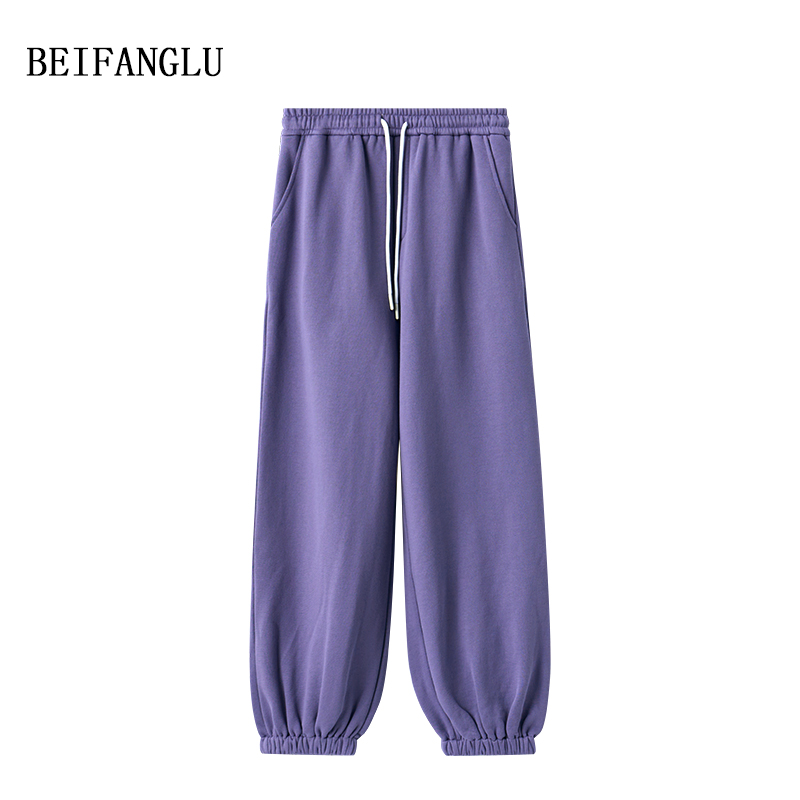 北方鹿 100棉加厚休闲运动风加绒卫裤百搭实穿显瘦束脚裤女251028