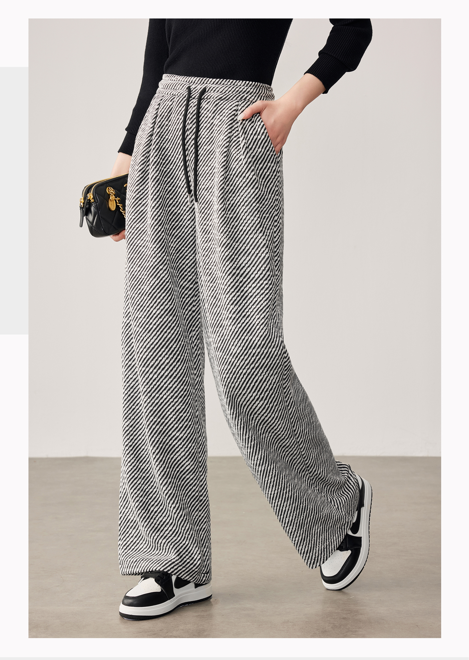 1725春季新款韩版条纹阔腿裤时尚宽松直筒显瘦外穿休闲裤