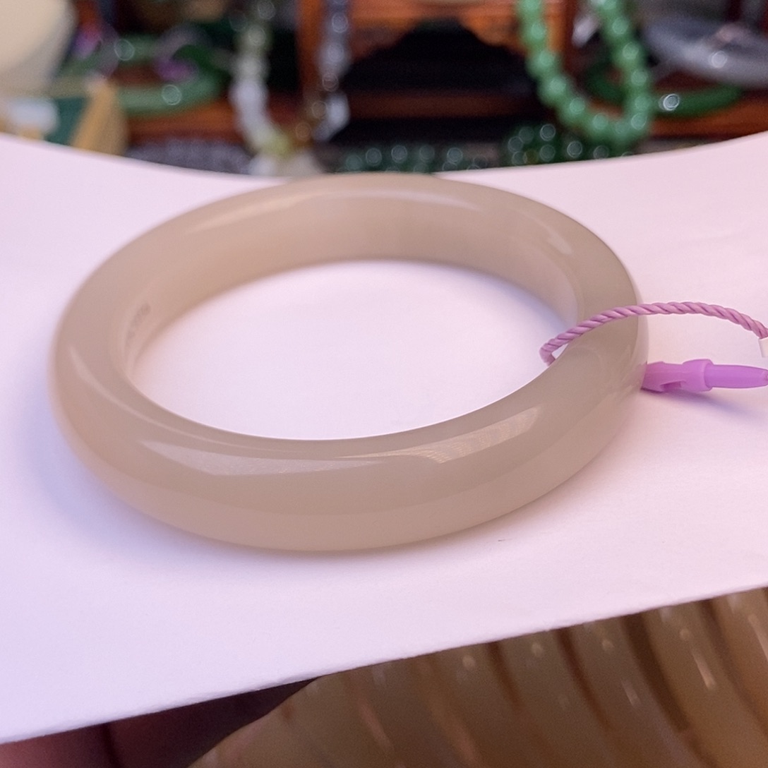 和田玉浓藕粉特细料烟藕手镯55.2圈未镶嵌