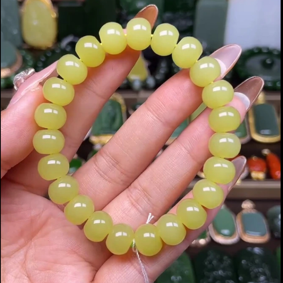和田玉鸡油黄算盘手串卡10