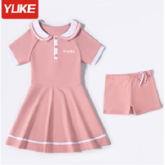 儿童新款游泳衣连体保守遮肉显瘦大童运动系学生少女泳衣涤亚面料