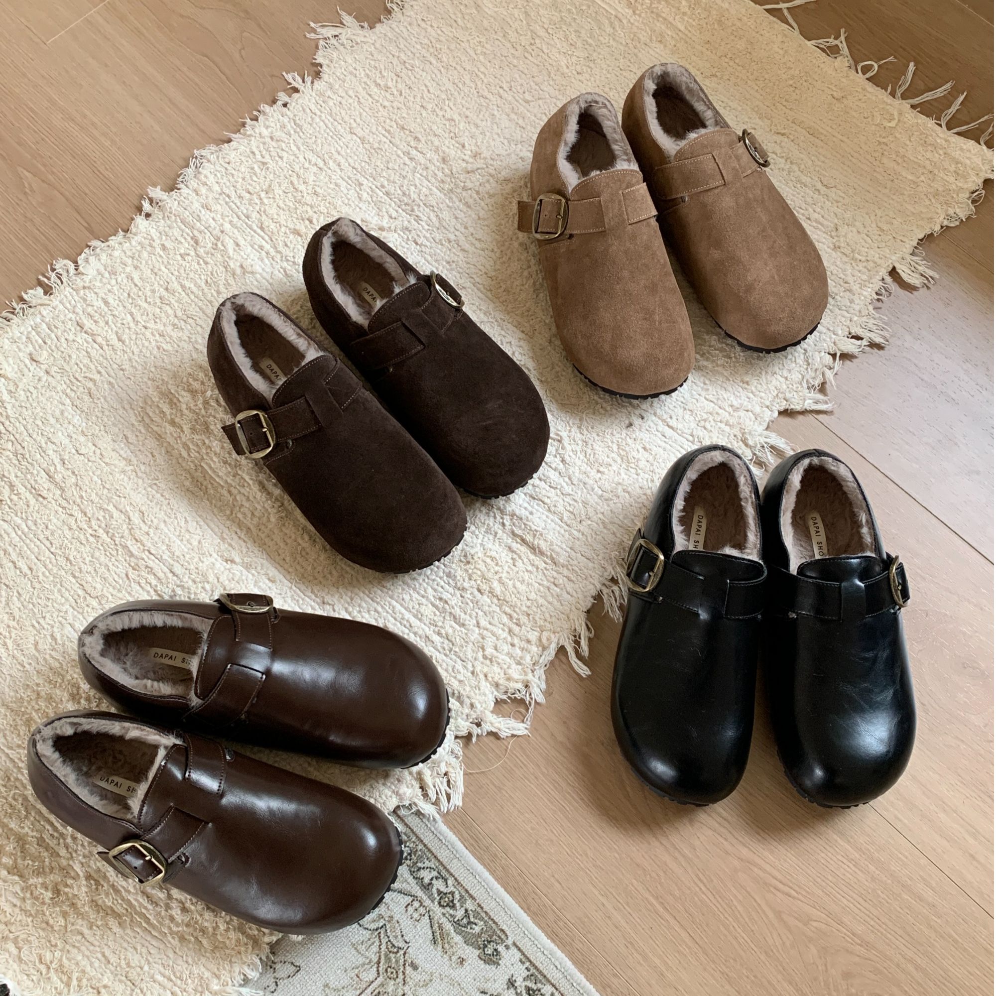 内增高版勃肯鞋加绒单鞋女2025秋冬毛毛鞋保暖棉鞋M6676