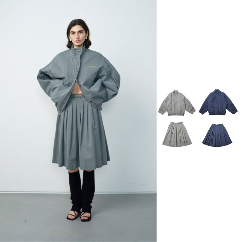 【manzanilla】25秋冬 XWT25AW100534/35撞色刺绣百褶裙/阔版棉服