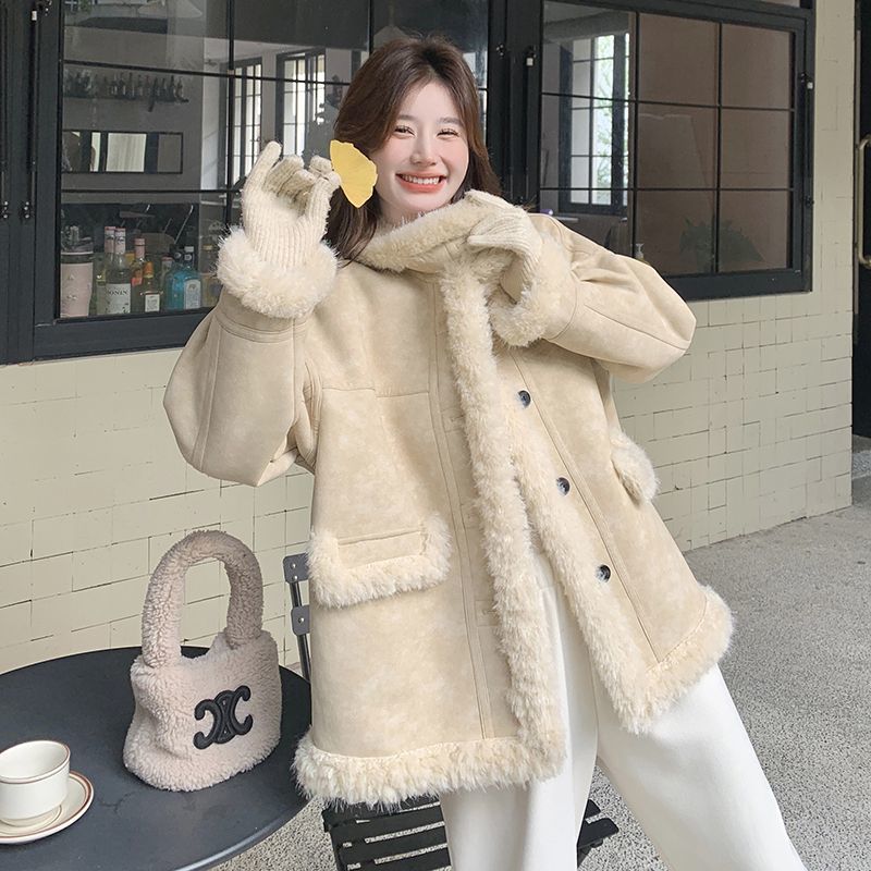 蓝海奕诺高级加厚皮毛好看一体外套冬季新款小个子羊羔保暖棉服