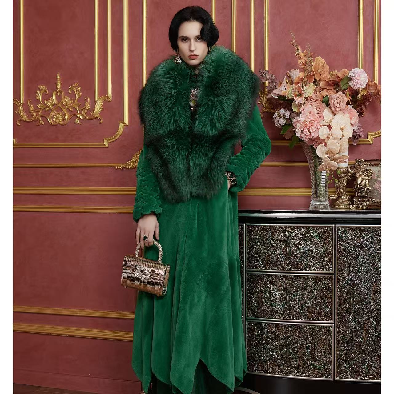 2025新款进口天鹅绒水貂皮草外套长款年轻时尚貂皮大衣女S25032