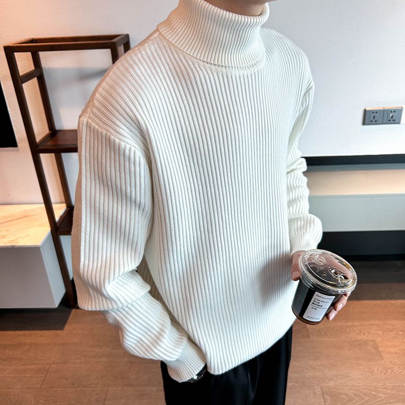 轻熟男士秋冬款高领针织衫毛衣坑条韩版百搭长袖内搭线衣 