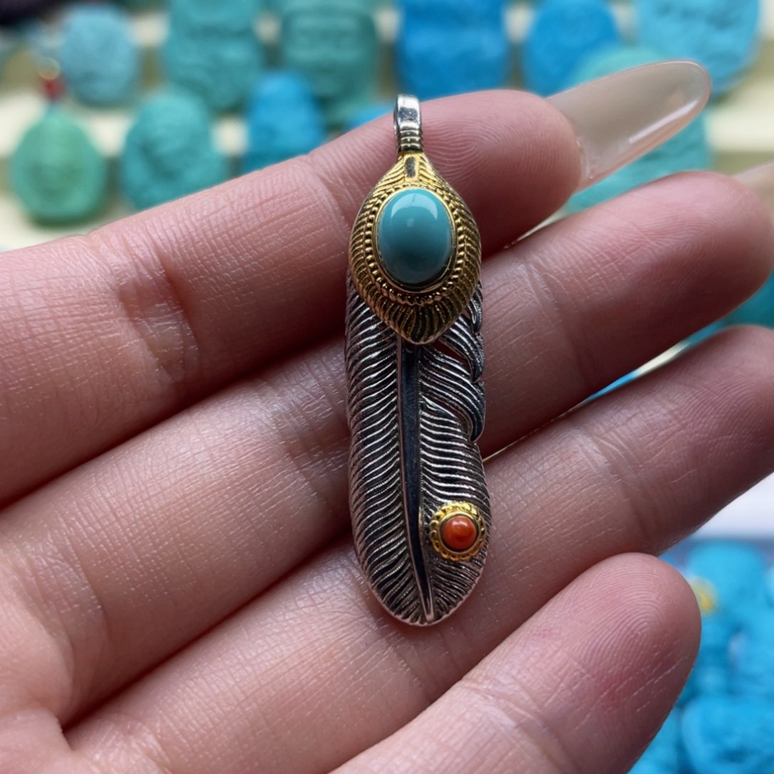 绿松石雕刻银S925镶嵌