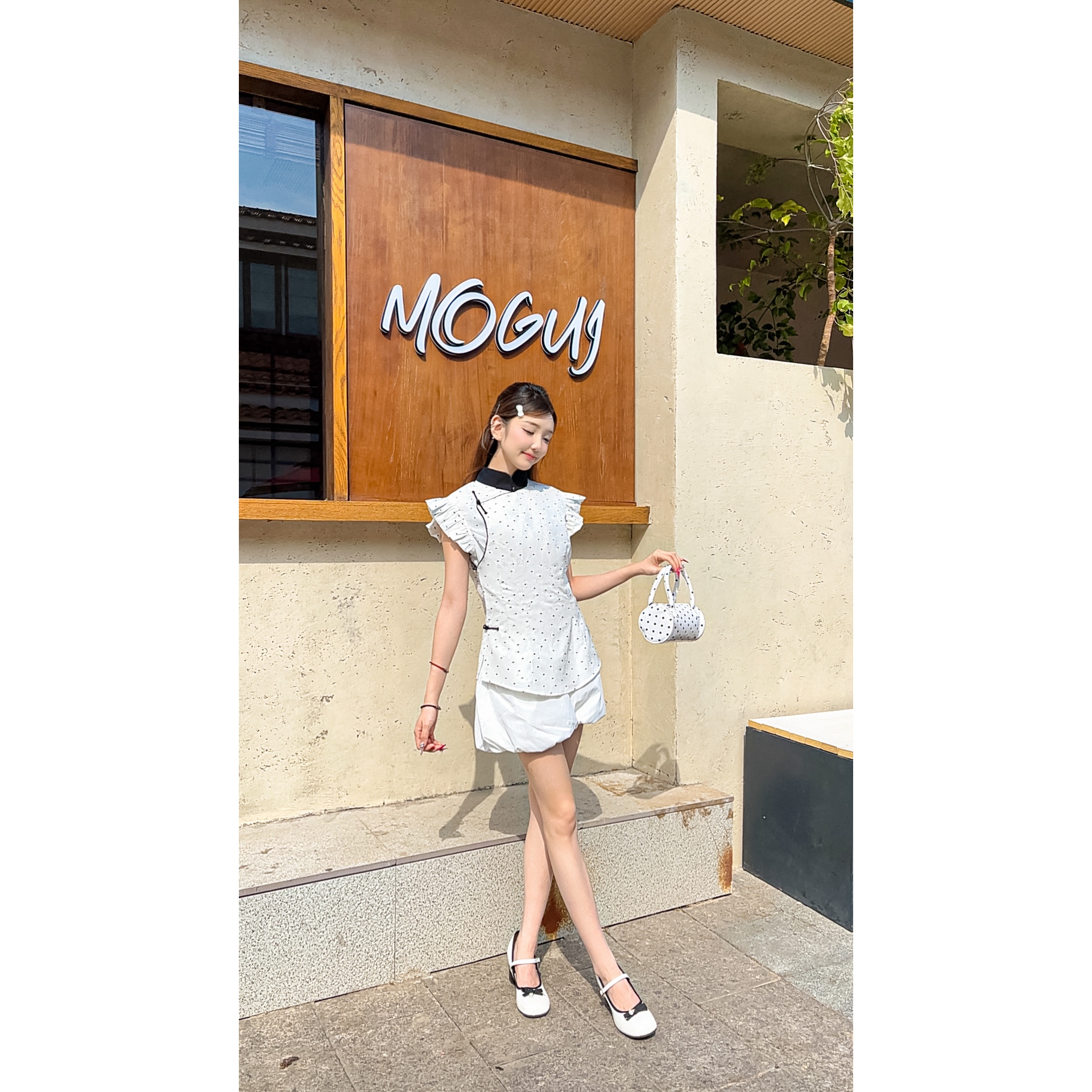 【蒙古丽人】【芽芽乐】定制款波点原创休闲风设计师夏季款甜美上衣