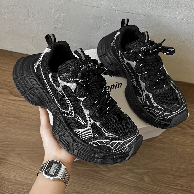 秋冬新款网面休闲老爹时尚潮鞋百搭男款厚底增高鞋F9035