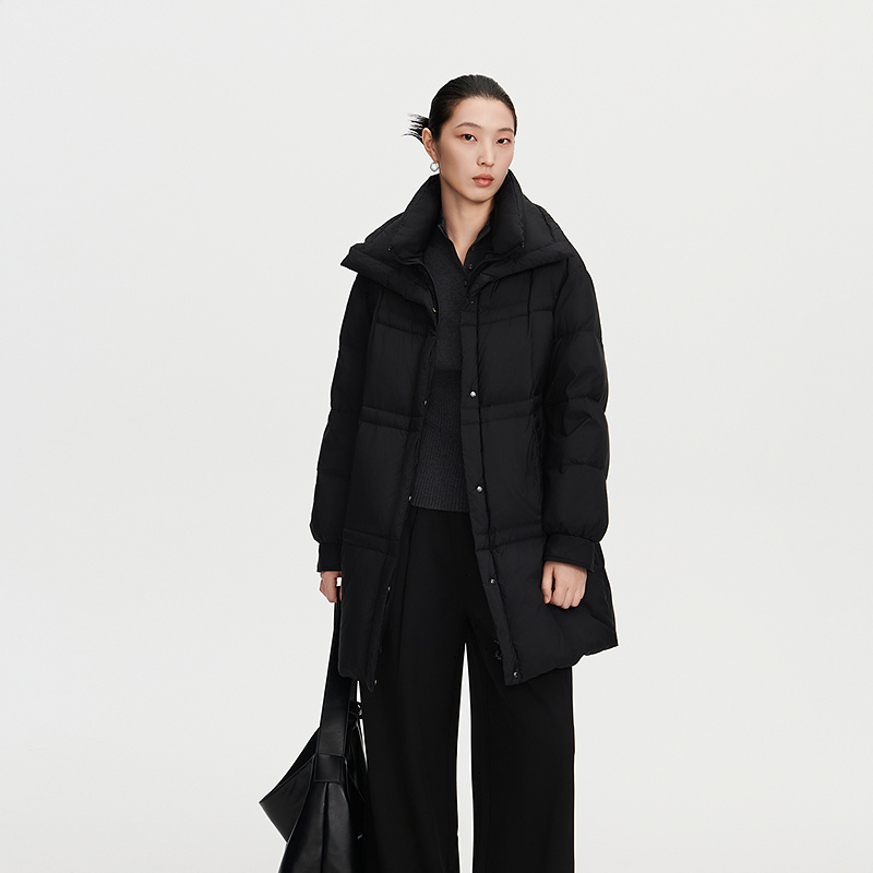 艾莱依时装常规保暖连帽泡芙中长款女款宽松冬季外套3158