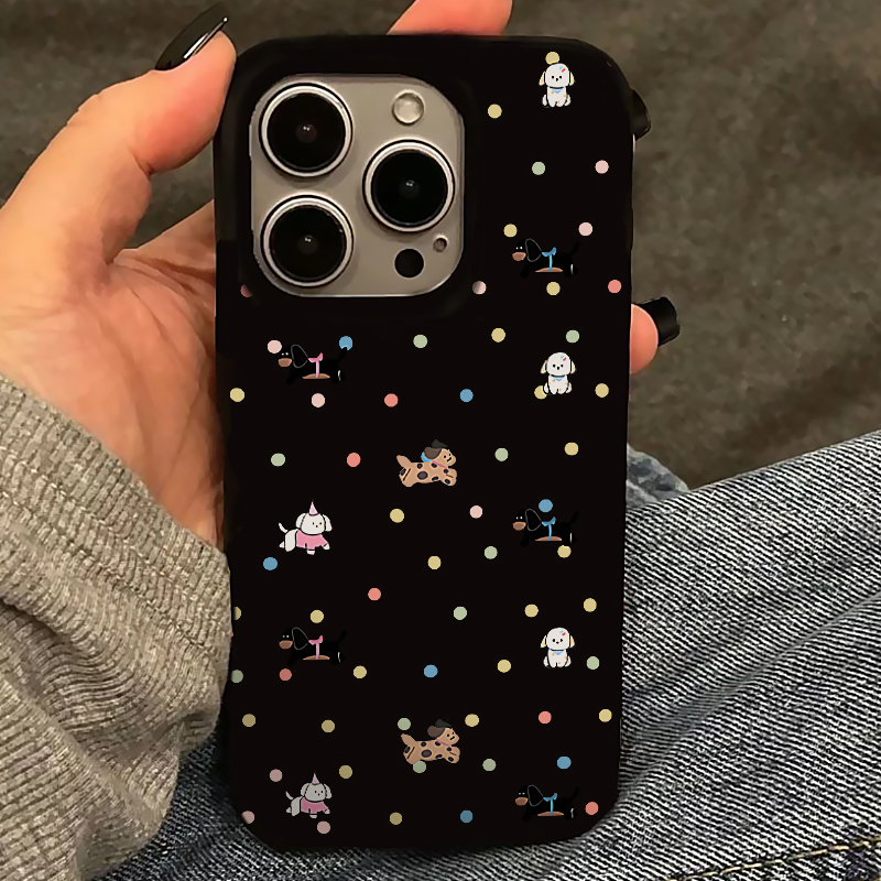 欧克里里波点小狗狗亮黑适用苹果16/15promax果冻手机壳13/14/12