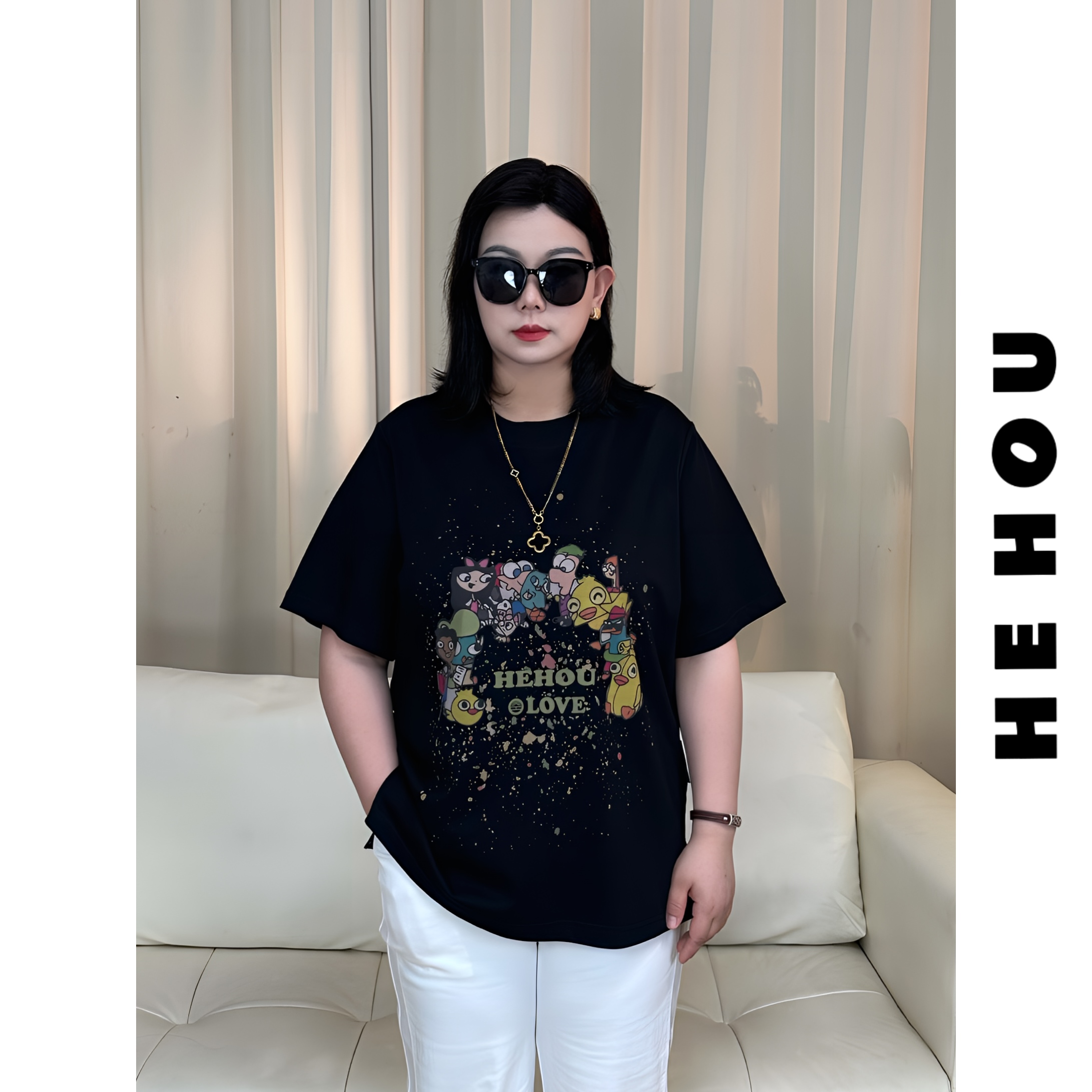 504600 和后独家面料自带香水香味夏季宽松印花百搭显瘦T恤