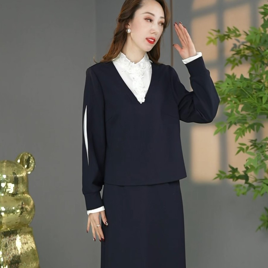 原创设计师款高奢欧版洋气手工串珠显瘦款时尚套装女两件套连衣裙