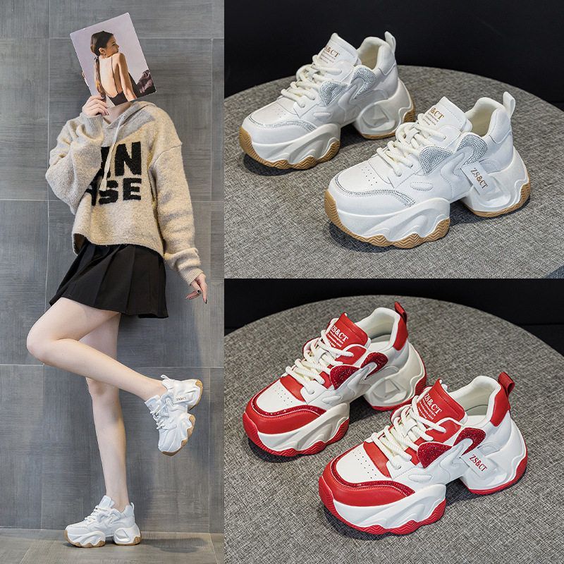 真皮高帮鞋子女2025新款爆款百搭老爹鞋女ins厚底增高运动休闲鞋