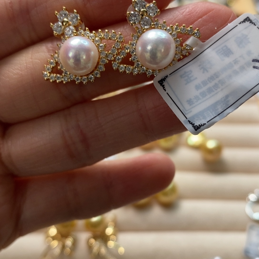 海水珍珠耳饰银S925镶嵌