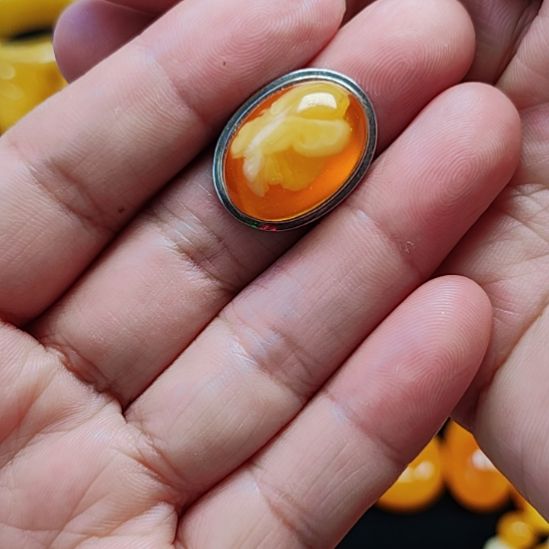 蜜蜡银S925镀金镶嵌戒指