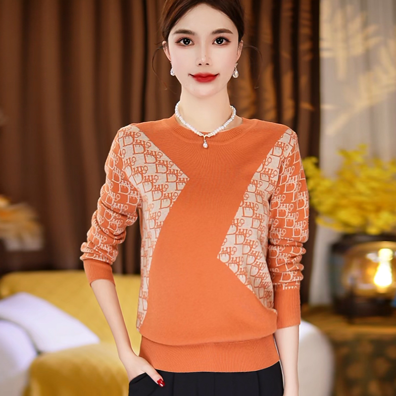 橙色毛织衫长袖秋冬款圆领长袖气质修身显瘦内搭打底衫外穿S1022