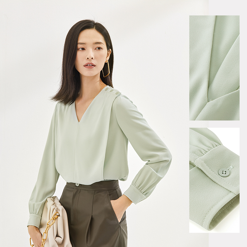 【粉丝专享】FF||仿佛春装V领长袖套头轻薄雪纺衫女20年FD00243