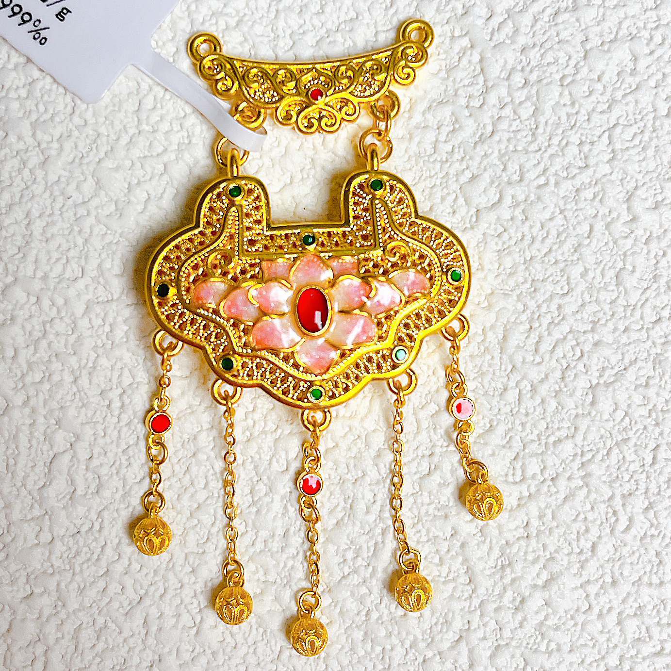 【抖音质检包邮】足金999如意花丝宝相花宫廷风吊坠