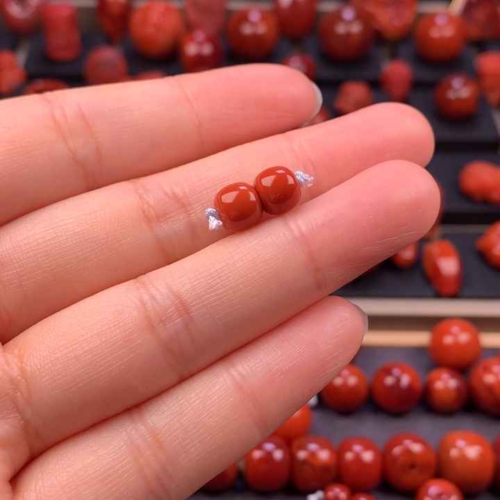 南红玛瑙未镶嵌老型对珠7MM