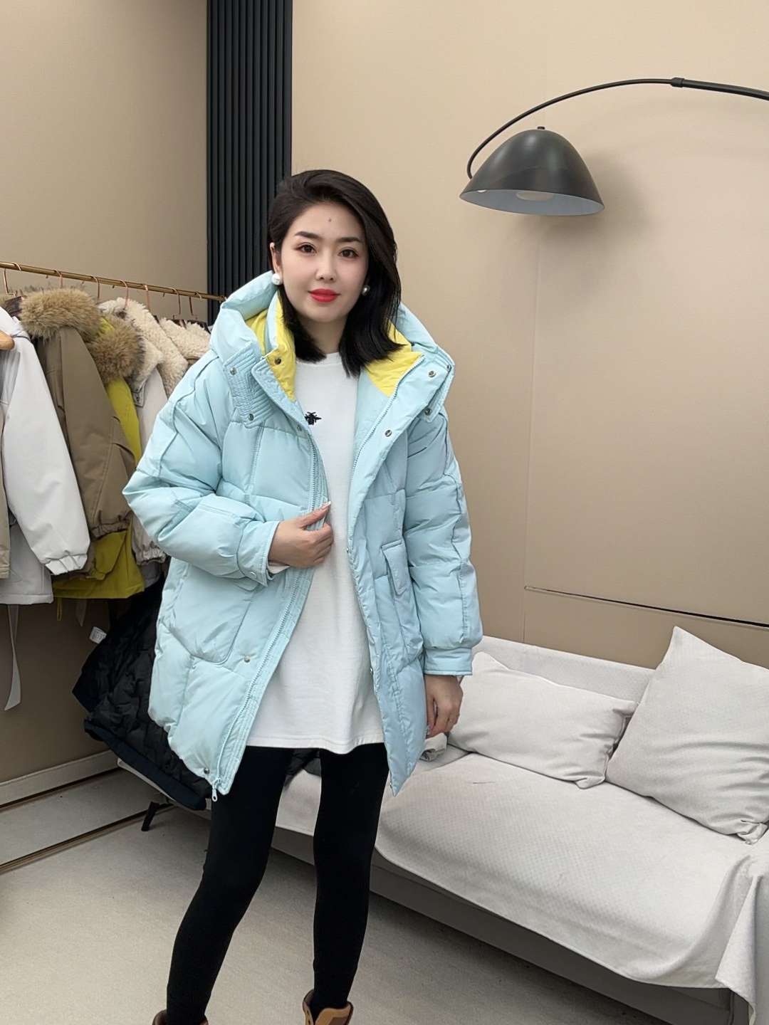 【冬季新款】女款常规中长款长款连帽拼接棉服棉衣加厚时尚百搭保暖