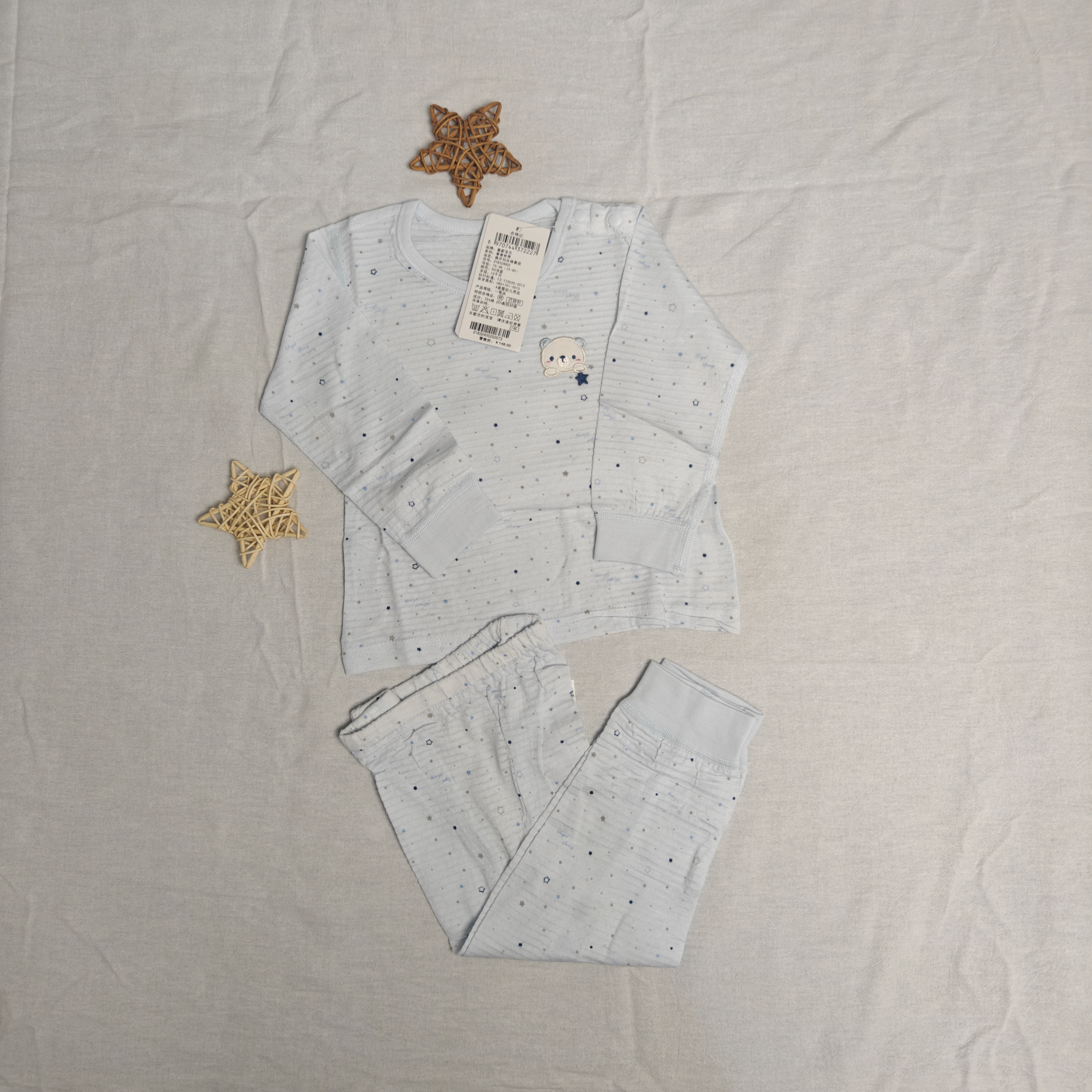 婴幼儿蓝色精梳棉分体夏季空调服