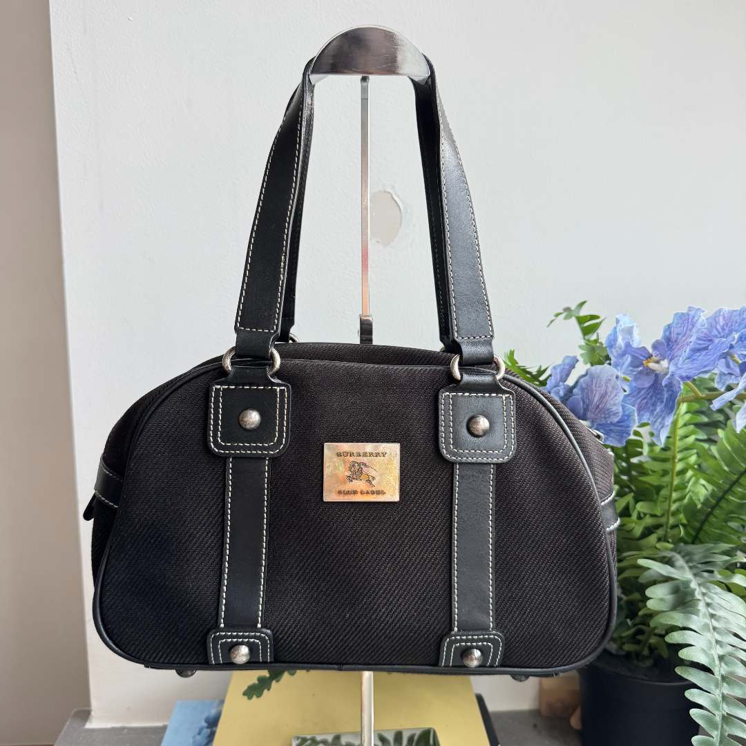 90新 BURBERRY/博柏利 中古黑色保龄球手提单肩包007