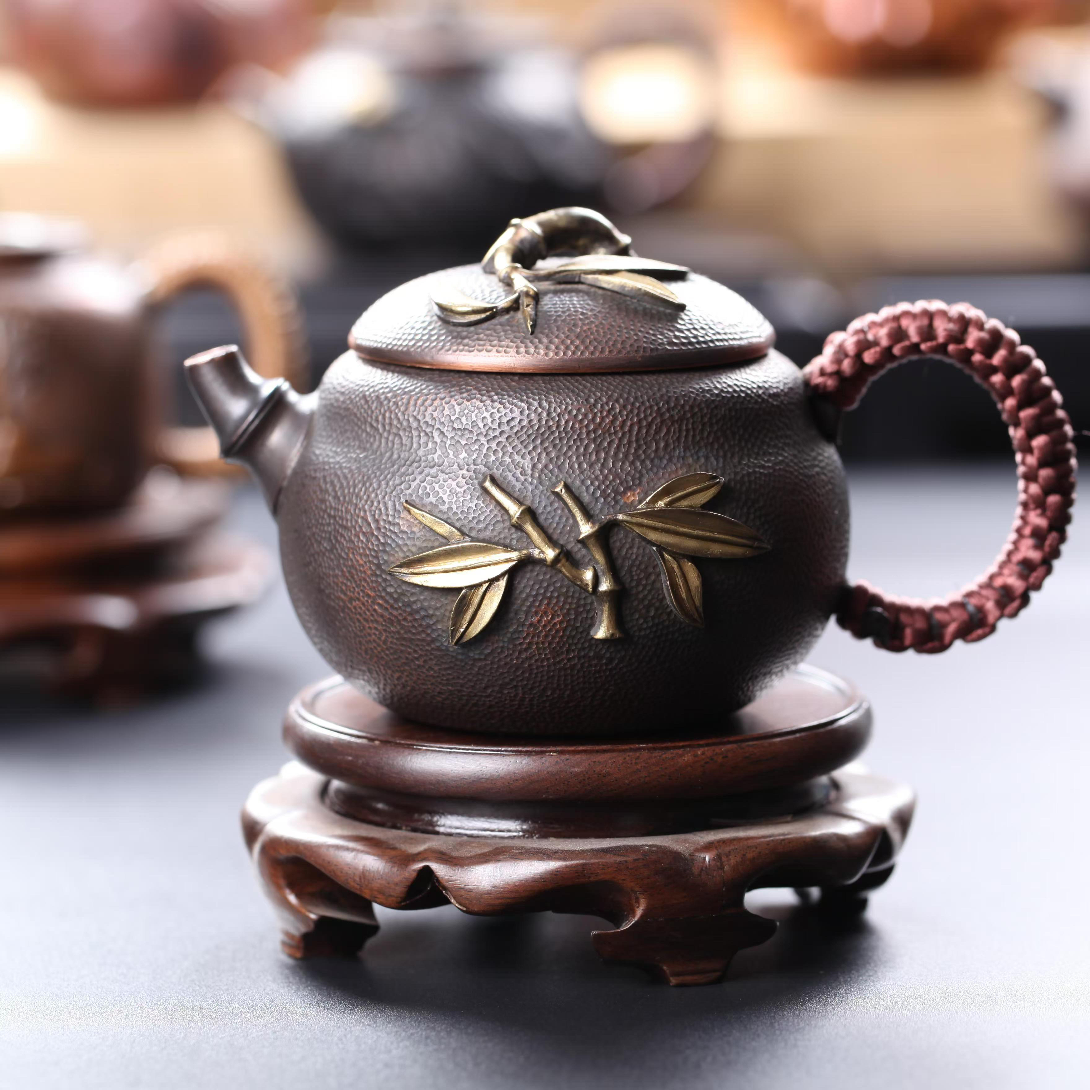 手工纯紫铜打造350毫升节节高升紫铜茶壶