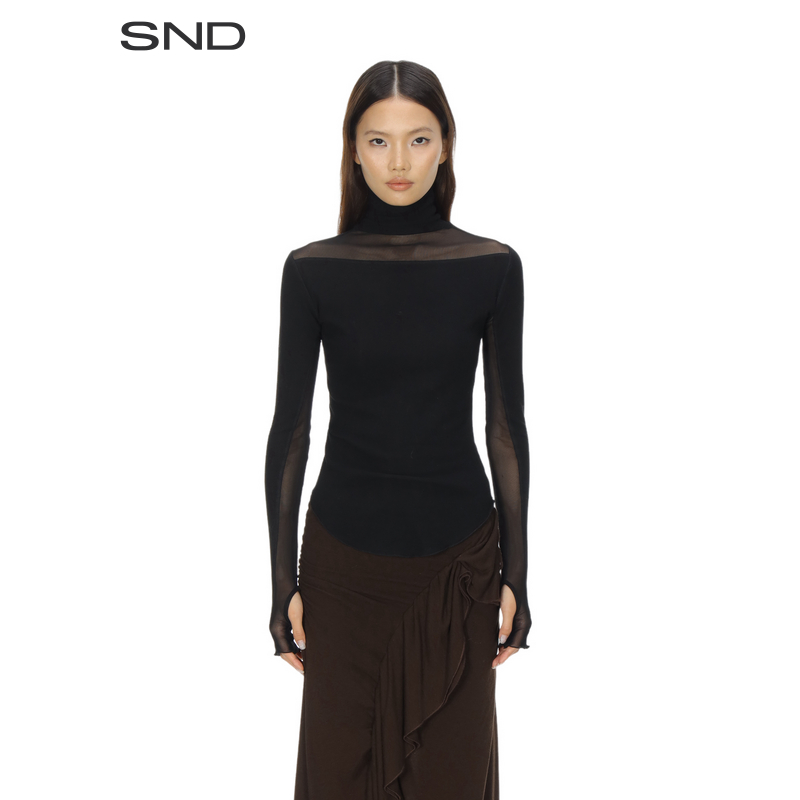 【UNCHATGRIS 设计师品牌】SND AW25 网纱拼接高领上衣
