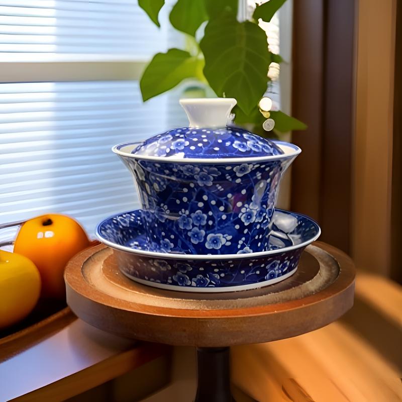 景德镇七丞堂青花冰梅三才盖碗茶家用陶瓷茶碗功夫茶具品茗主人碗