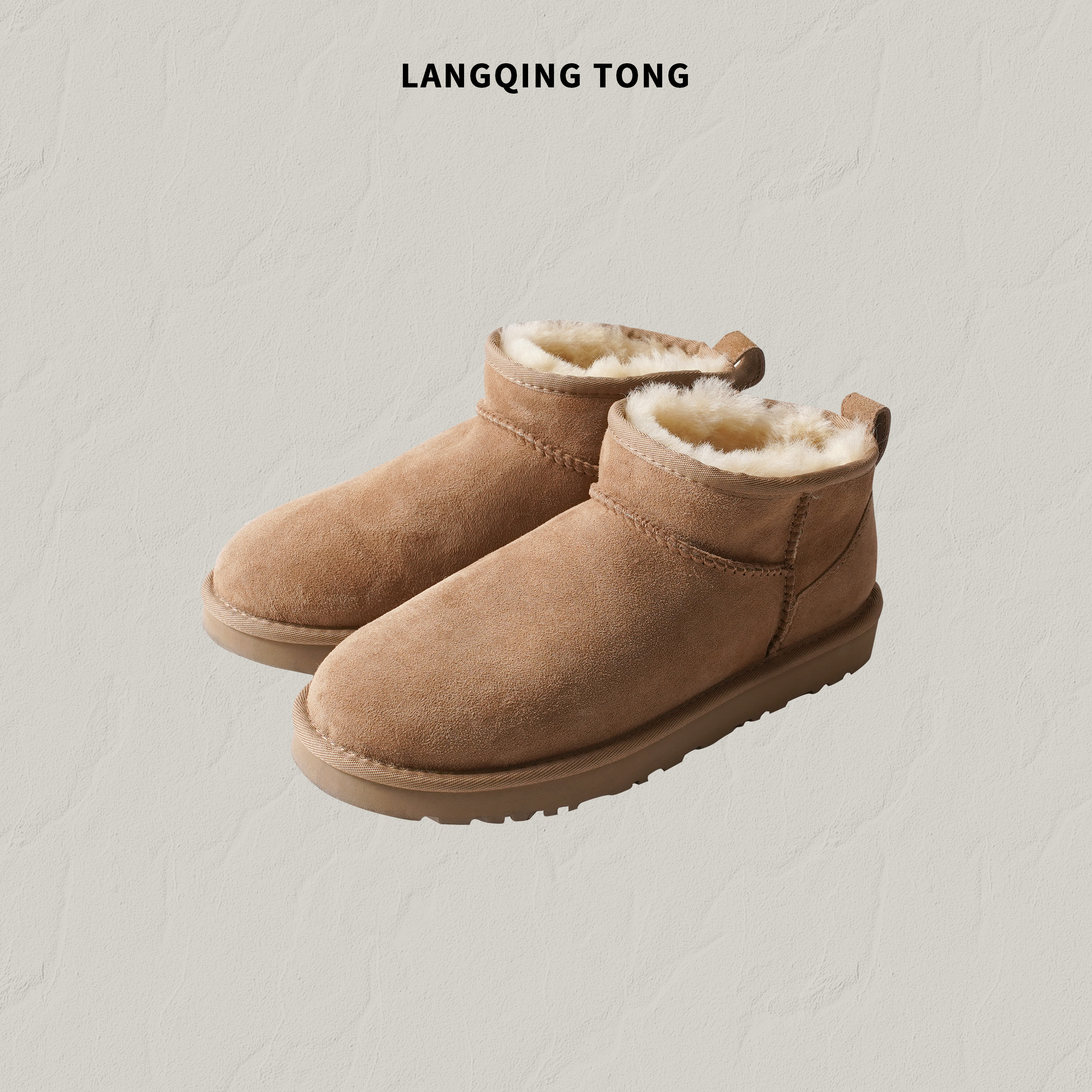 LANGQING 加绒加厚羊皮毛一体短筒雪地靴47362#