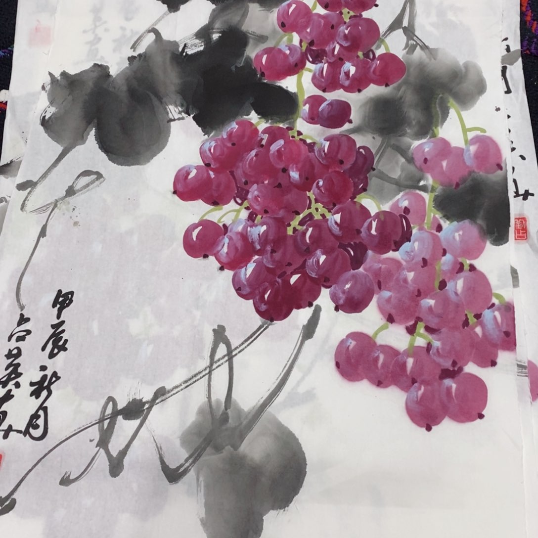 国画刘占英四尺三开花鸟