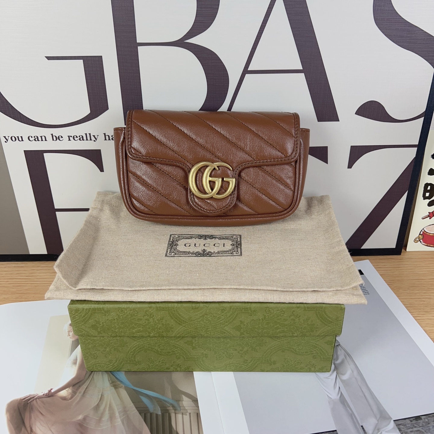 99新 GUCCI/古驰 古驰/Gucci 金棕色马蒙mini