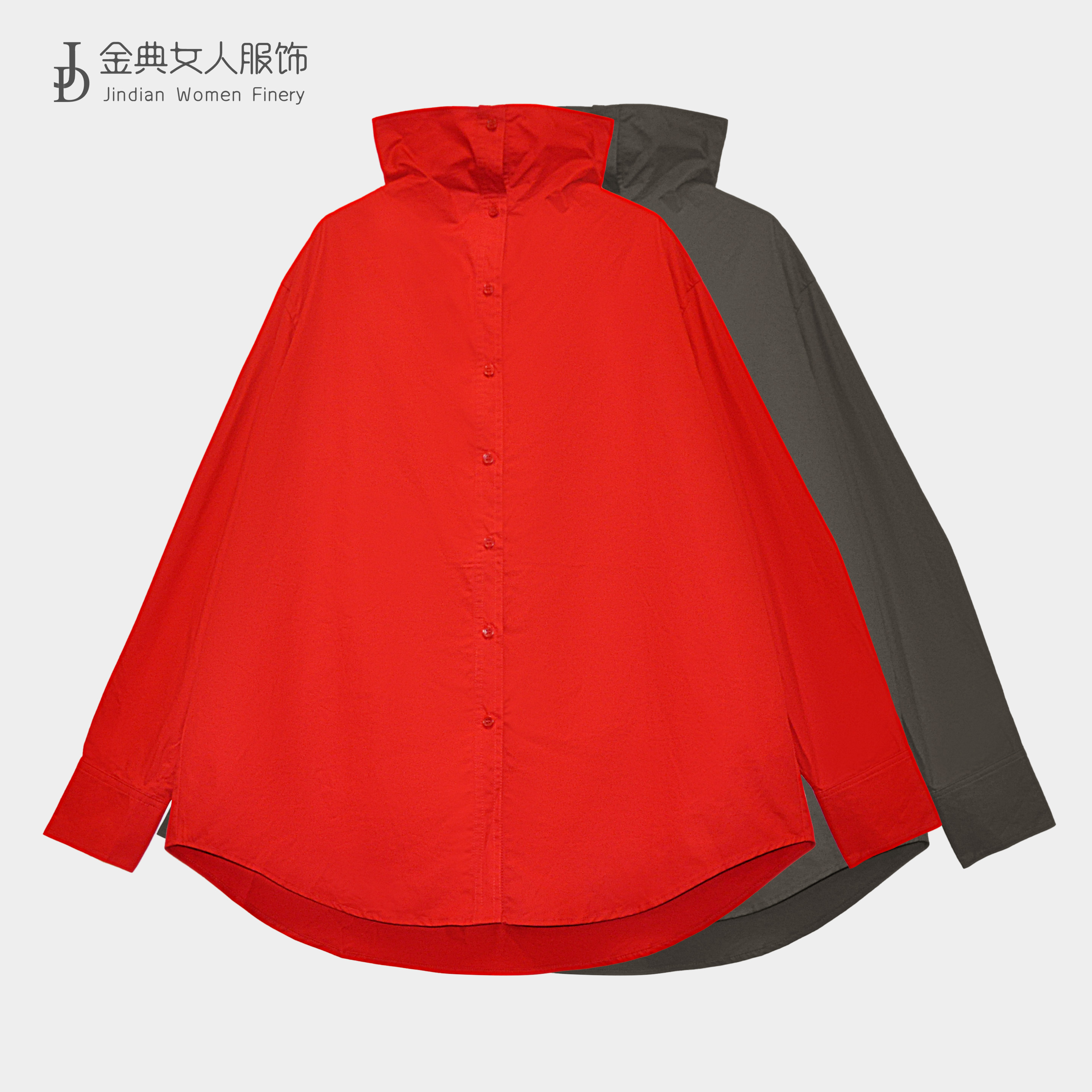 【金典女人服饰】小众设计感单排扣棉质气质中长款衬衫    上衣572Q
