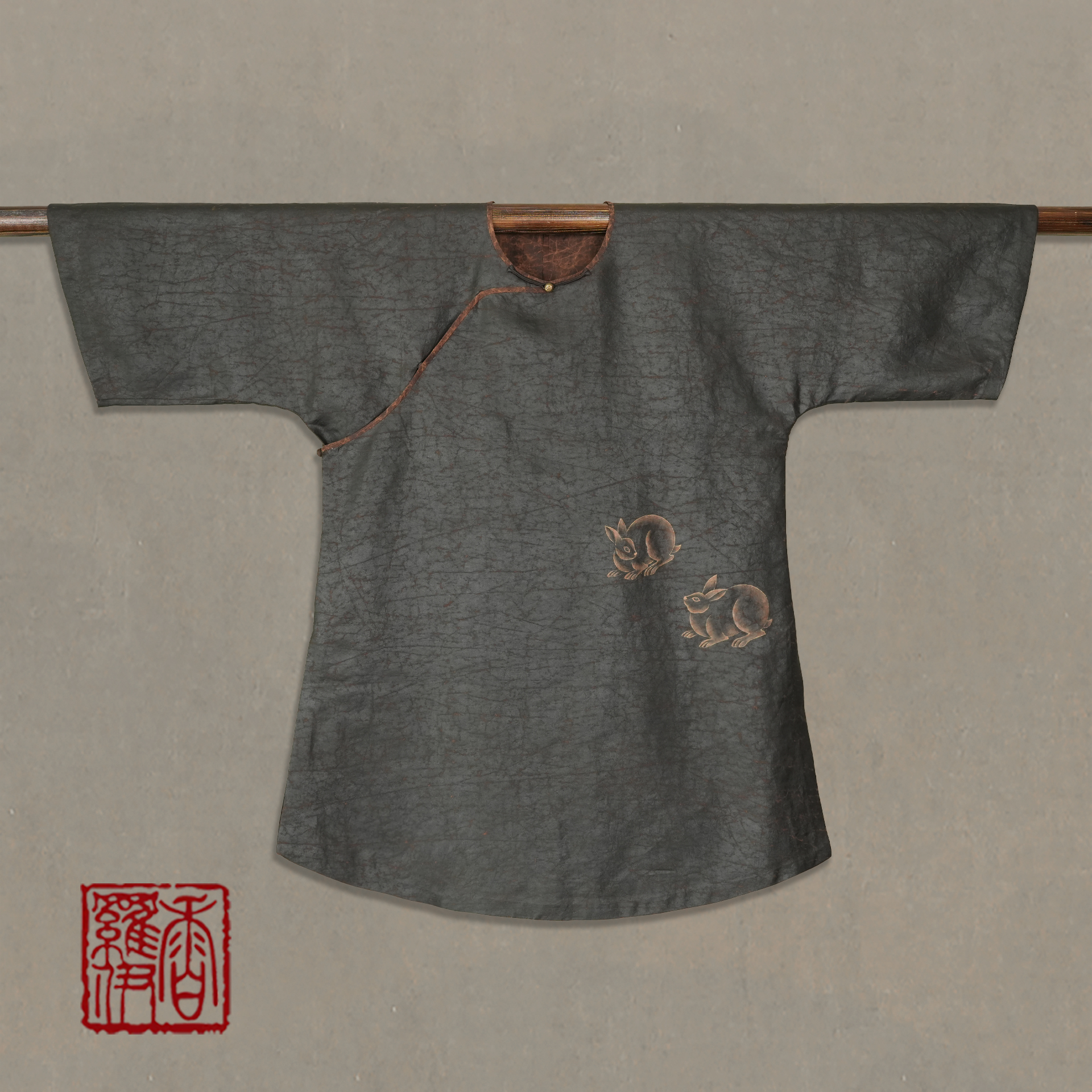 香罗伊【黛衣双兔】传统中式汉服手绘上衣