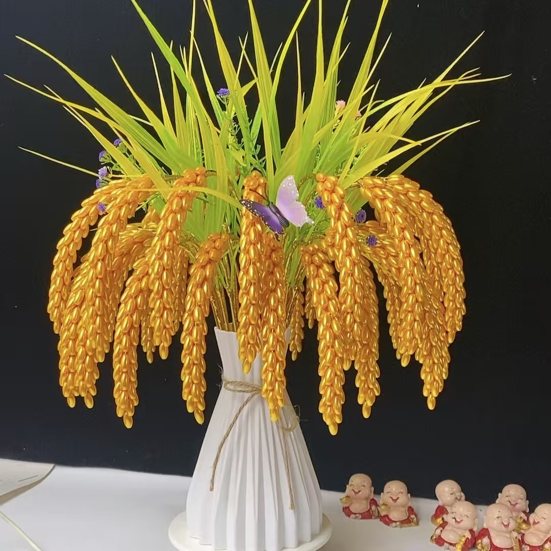 （送花瓶）高亮米珠金色麦穗稻穗手工DIY材料包居家摆件节庆送礼