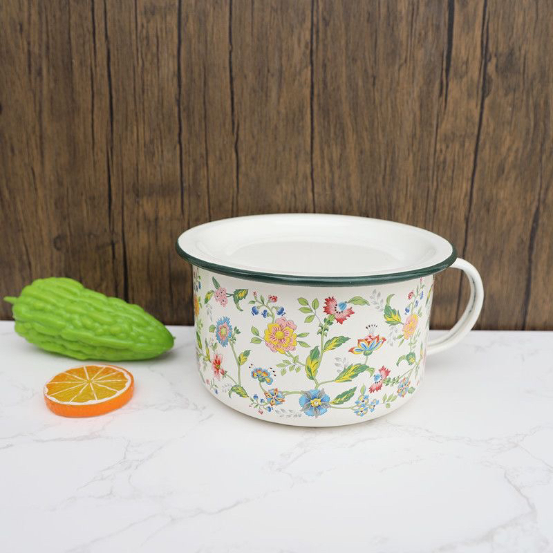 15公分加厚芳香花珐琅搪瓷快餐杯泡面碗