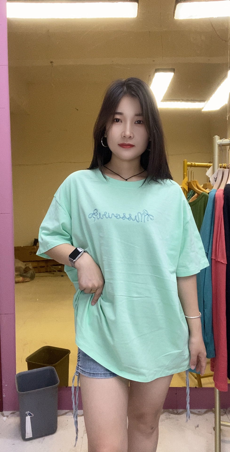 外贸大码纯棉T恤刺绣字母图案